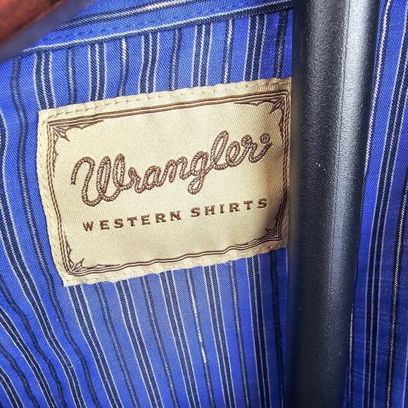 Vintage Wrangler Western Shirt Pearl Snap Blue Stripe 90s Cowboy Rodeo XL - Picture 4 of 5